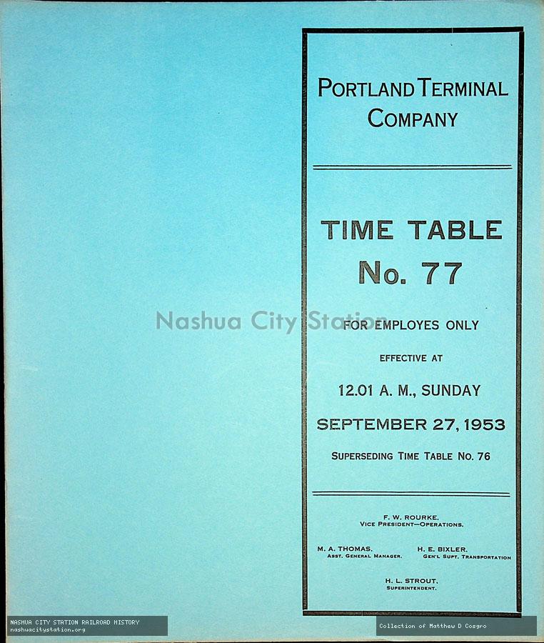 Employee Timetable: Portland Terminal Company - Time Table No. 77